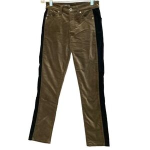 ADRIANO GOLDSCMIED Mari Tuxedo Stripe Jeans Brown Velvet Size 25